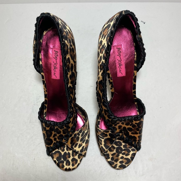 New Betsy Johnson Leopard Peep Toe Satin High Heel Pump Women's Shoes Size 10 - Picture 4 of 15